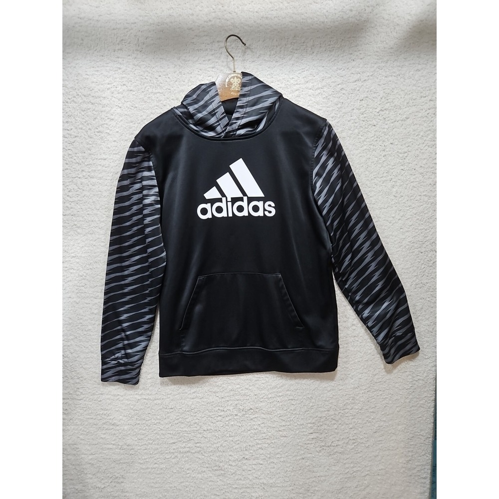Adidas Black Gray Pullover Hoodie Sweater Jacket Stripes Small Unisex